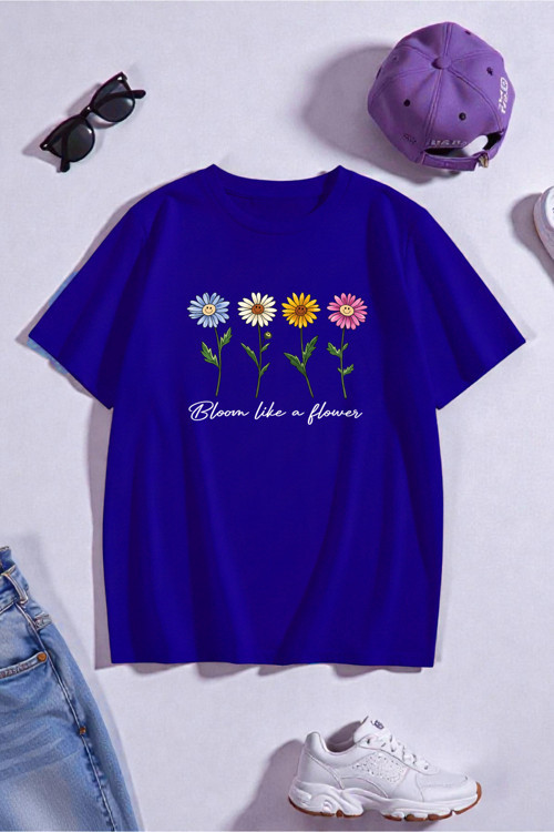 Unisex Flowers Baskılı Tasarım Tshirt