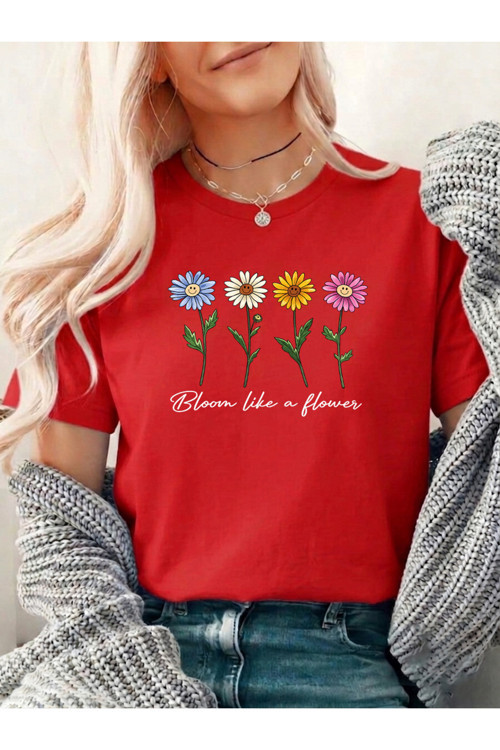 Unisex Flowers Baskılı Tasarım Tshirt