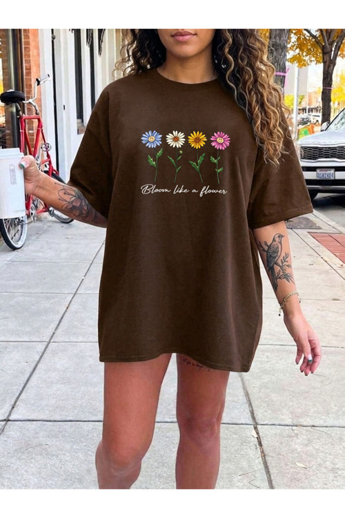 Unisex Flowers Baskılı Tasarım Tshirt
