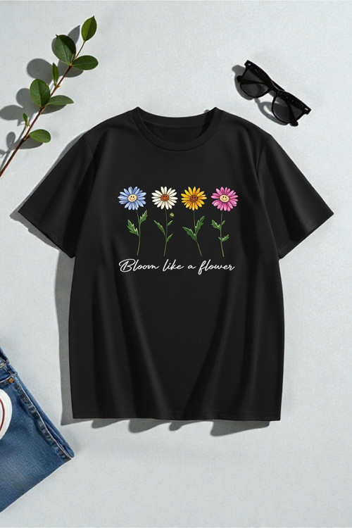 Unisex Flowers Baskılı Tasarım Tişört - 2'Li Eşofman Takımı
