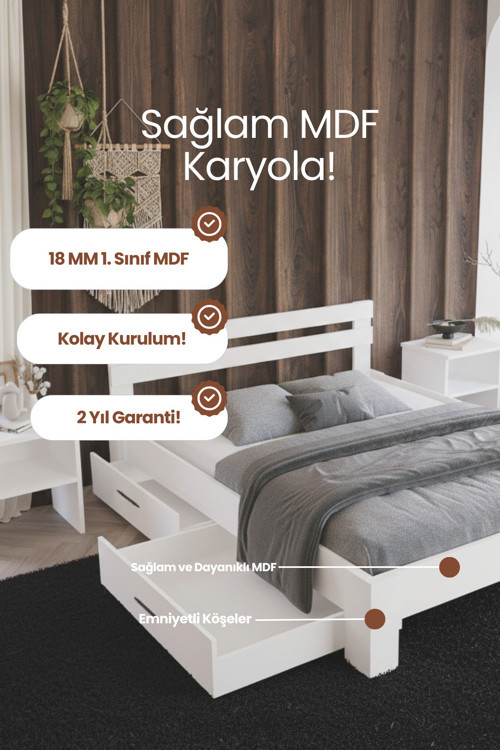 Letto 2 Çekmeceli Çift Kişilik MDF Karyola