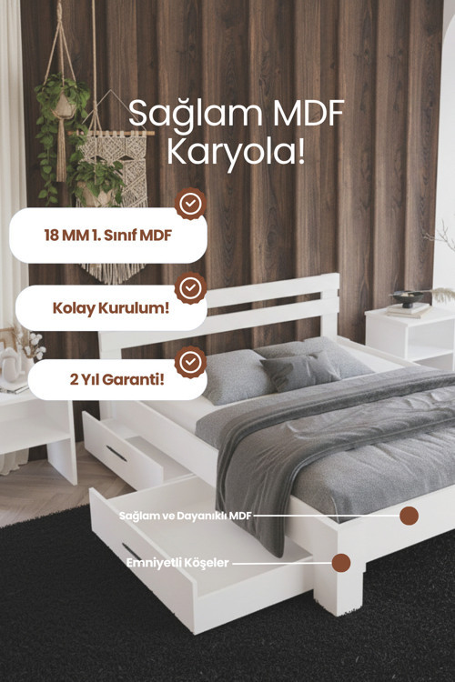 Letto 2 Çekmeceli Tek Kişilik MDF Karyola
