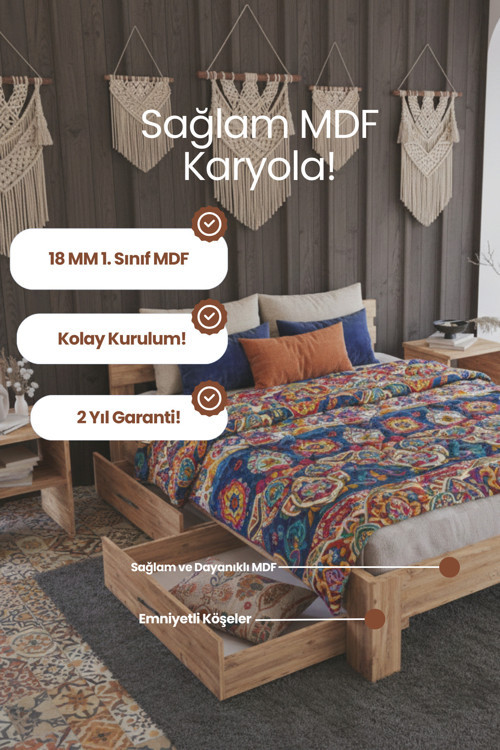Letto 2 Çekmeceli Tek Kişilik MDF Karyola