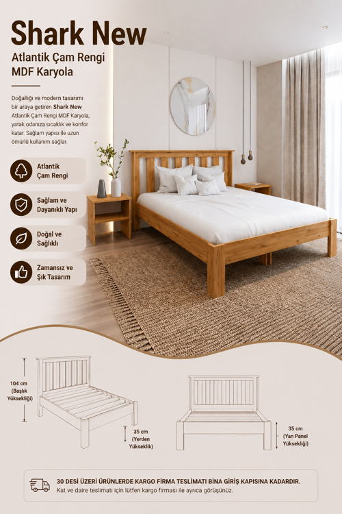 Shark New Çift Kişilik MDF Karyola ve 2 Komodinli Set