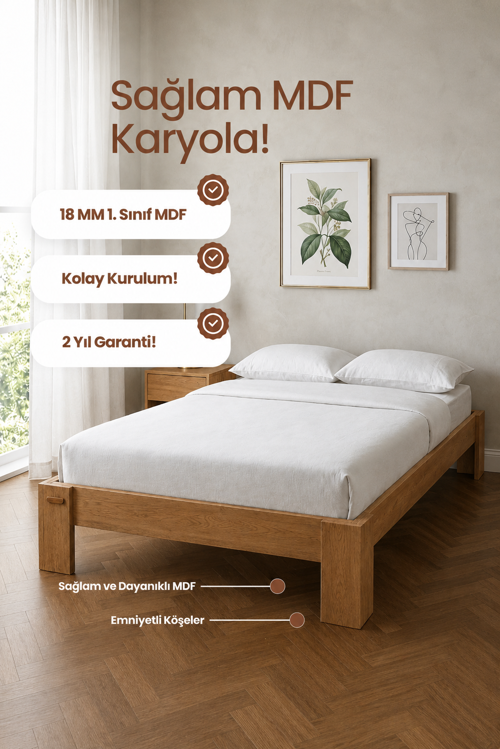 Stillo Başlıksız Çift Kişilik MDF Karyola