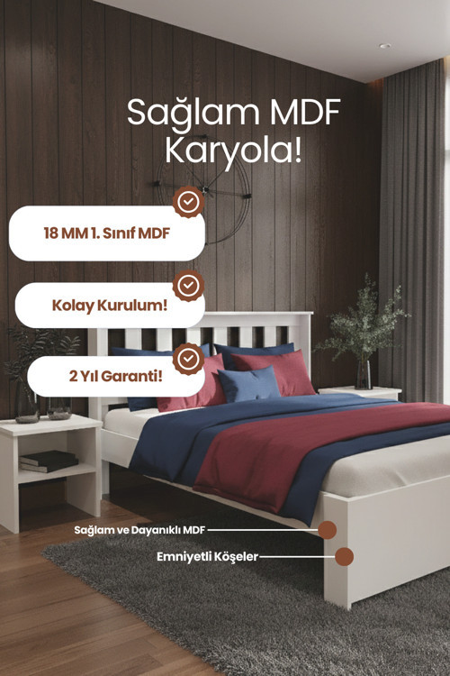 Stark Çift Kişilik MDF Karyola ve 2 Komodinli Set