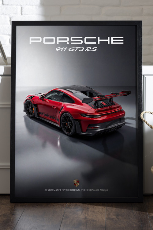 Porsche 911 GT3 RS Ahşap Çerçeveli Poster, Dekoratif Araba Duvar Tablosu