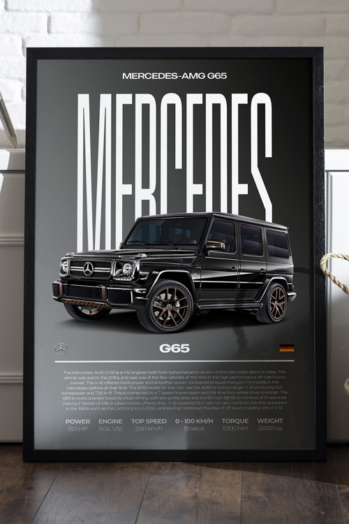 Mercedes G65 Siyah Ahşap Çerçeveli Poster, Dekoratif Araba Duvar Tablosu