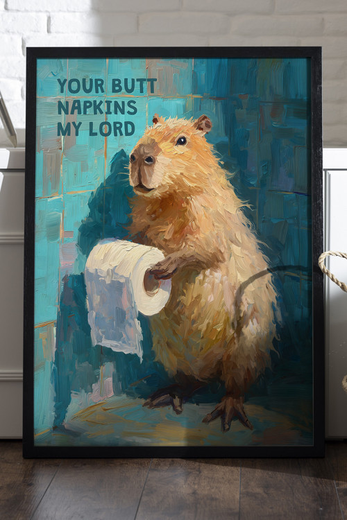 Kapibara Siyah Ahşap Çerçeveli Poster, Dekoratif Banyo Duvar Tablosu