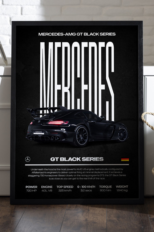 Mercedes GT Siyah Ahşap Çerçeveli Poster, Dekoratif Araba Duvar Tablosu