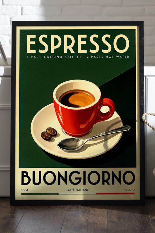 Espresso Siyah Ahşap Çerçeveli Poster, Dekoratif Kahve Duvar Tablosu