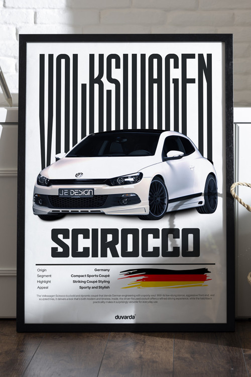 Volkswagen Scirocco Siyah Ahşap Çerçeveli Poster, Dekoratif Araba Duvar Tablosu