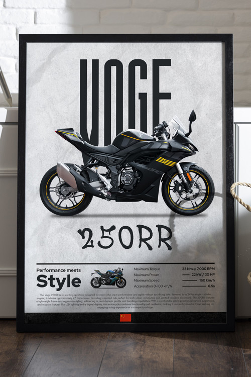 Voge 250RR Siyah Ahşap Çerçeveli Poster, Dekoratif Motosiklet Duvar Tablosu