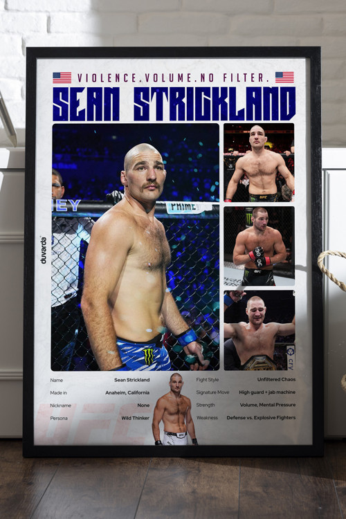 Sean Strickland UFC Siyah Ahşap Çerçeveli Poster, Dekoratif Dövüş Duvar Tablosu