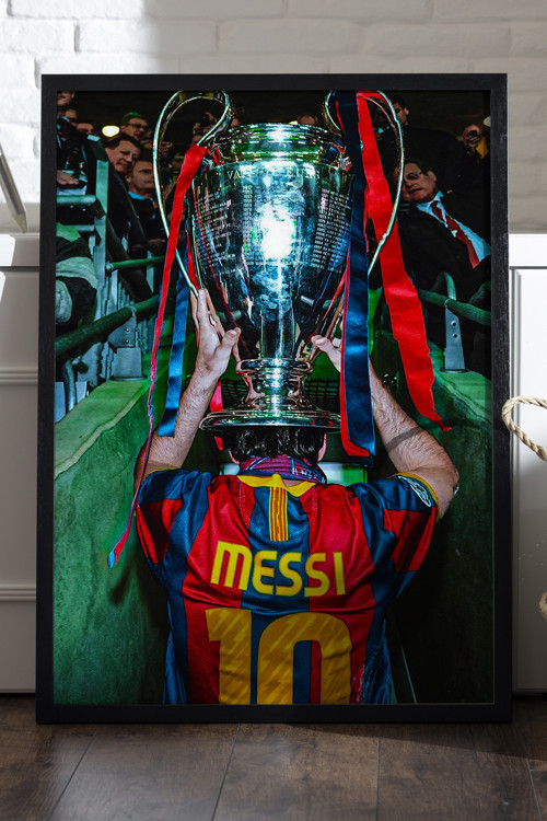 Lionel Messi Siyah Ahşap Çerçeveli Poster, Dekoratif Futbol Duvar Tablosu
