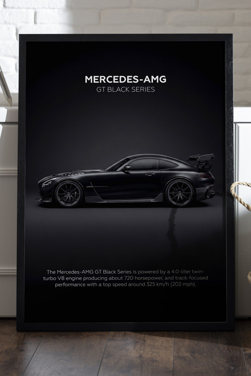Mercedes GT Siyah Ahşap Çerçeveli Poster, Dekoratif Araba Duvar Tablosu