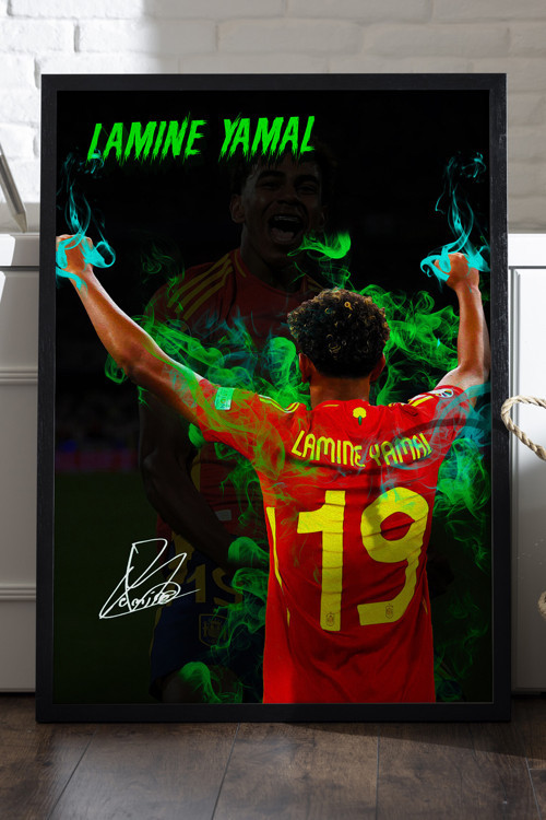 Lamine Yamal Siyah Ahşap Çerçeveli Poster, Dekoratif Futbol Duvar Tablosu