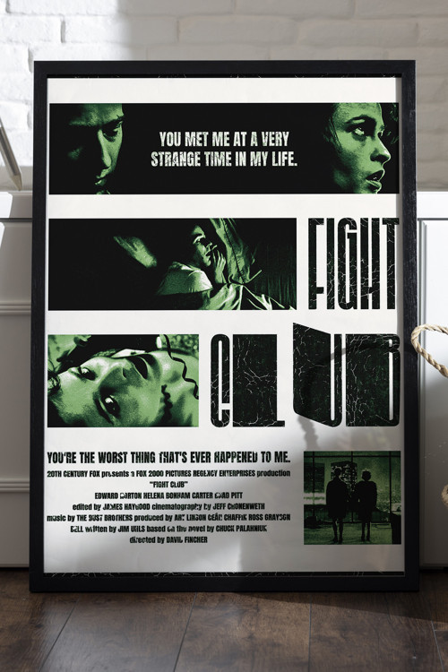 Fight Club Siyah Ahşap Çerçeveli Poster, Dekoratif Film Duvar Tablosu