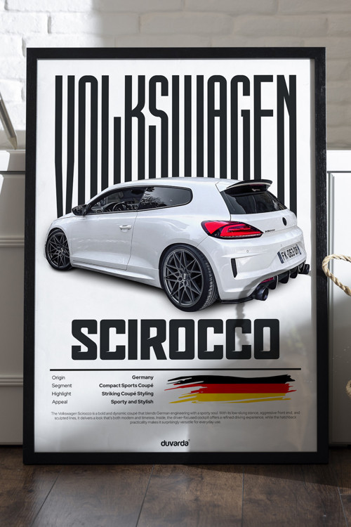 Volkswagen Scirocco Siyah Ahşap Çerçeveli Poster, Dekoratif Araba Duvar Tablosu