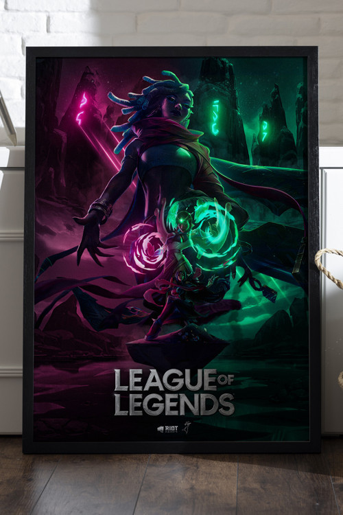 League of Legends Siyah Ahşap Çerçeveli Poster, Dekoratif Oyun Duvar Tablosu