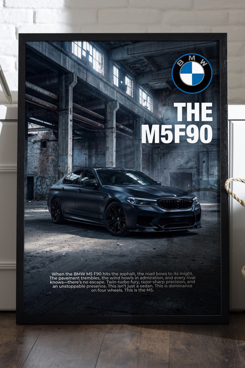 BMW M5 F90 Siyah Ahşap Çerçeveli Poster, Dekoratif Araba Duvar Tablosu