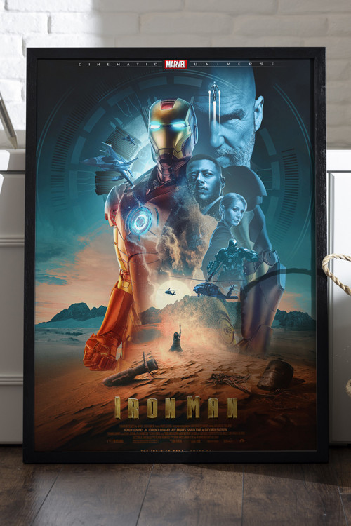 Iron Man Siyah Ahşap Çerçeveli Poster, Dekoratif Film Duvar Tablosu