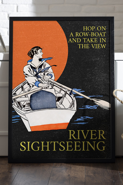Row Boat Siyah Ahşap Çerçeveli Poster, Dekoratif Seyahat Duvar Tablosu
