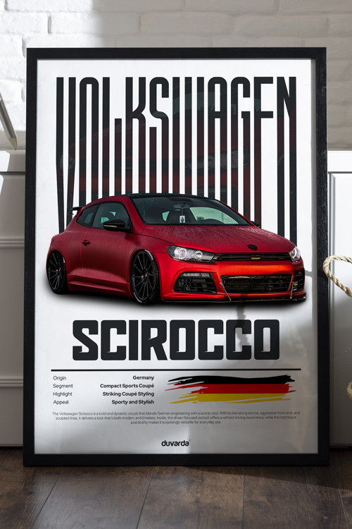 Valkswagen Scirocco Araba Siyah Ahşap Çerçeveli Poster, Dekoratif Duvar Tablosu