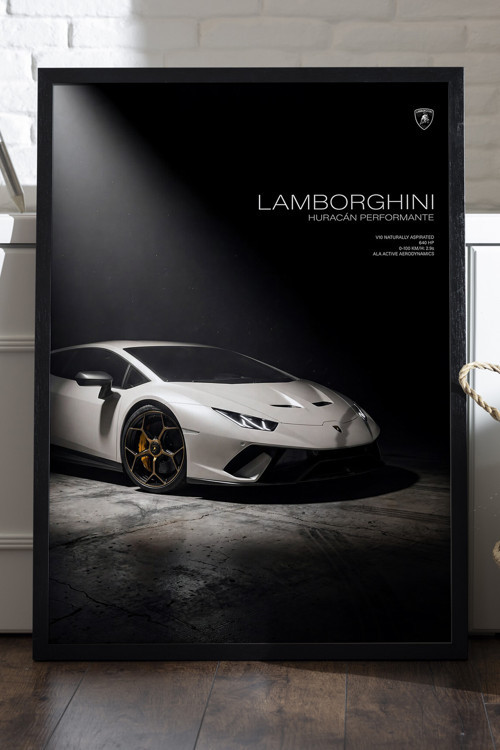 Lamborghini Huracan Siyah Ahşap Çerçeveli Poster, Dekoratif Araba Duvar Tablosu
