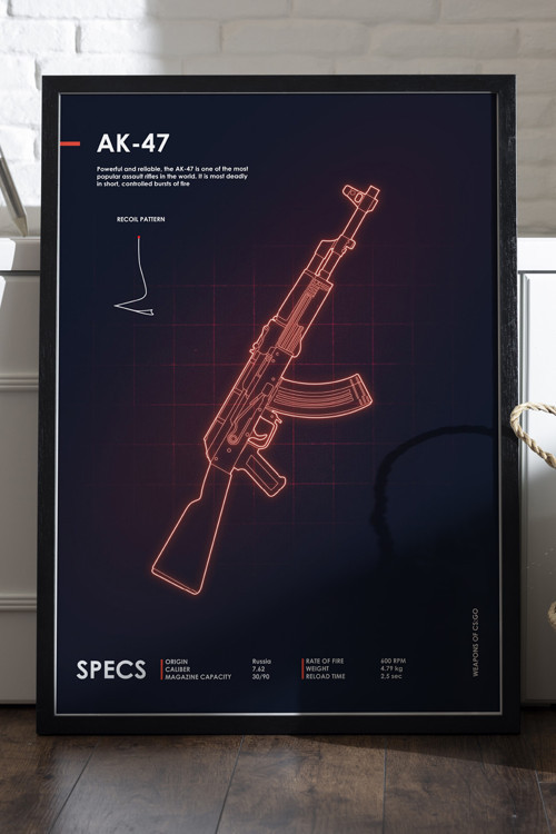 CS:GO AK-47 Siyah Ahşap Çerçeveli Poster, Dekoratif Oyun Duvar Tablosu