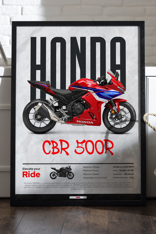 Honda CBR 500R Siyah Ahşap Çerçeveli Poster, Dekoratif Motosiklet Duvar Tablosu