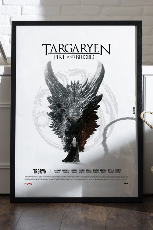 Targaryen Siyah Ahşap Çerçeveli Poster, Dizi Duvar Tablosu