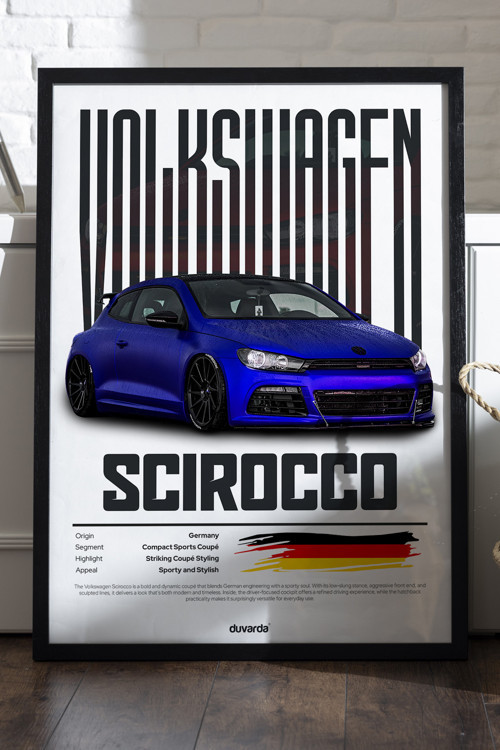 Volkswagen Scirocco Siyah Ahşap Çerçeveli Poster, Dekoratif Araba Duvar Tablosu