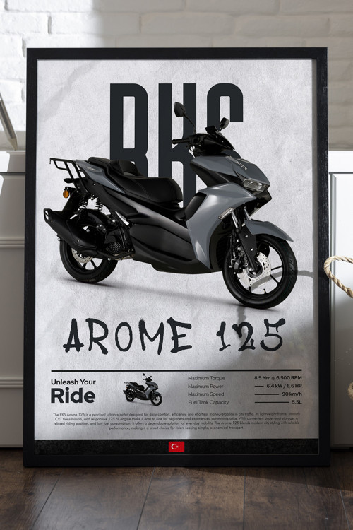 RKS Arome 125 Siyah Ahşap Çerçeveli Poster, Motosiklet Duvar Tablosu