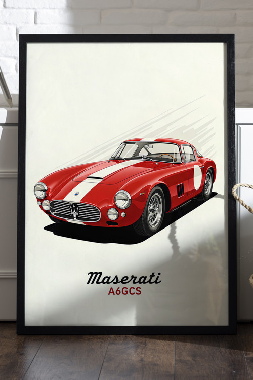Maserati A6GCS Siyah Ahşap Çerçeveli Poster, Dekoratif Araba Duvar Tablosu