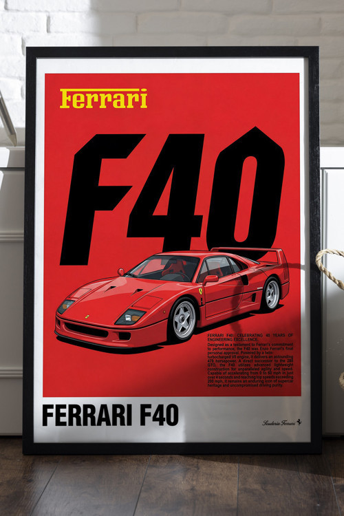 Ferrari F40 Siyah Ahşap Çerçeveli Poster, Dekoratif Araba Duvar Tablosu