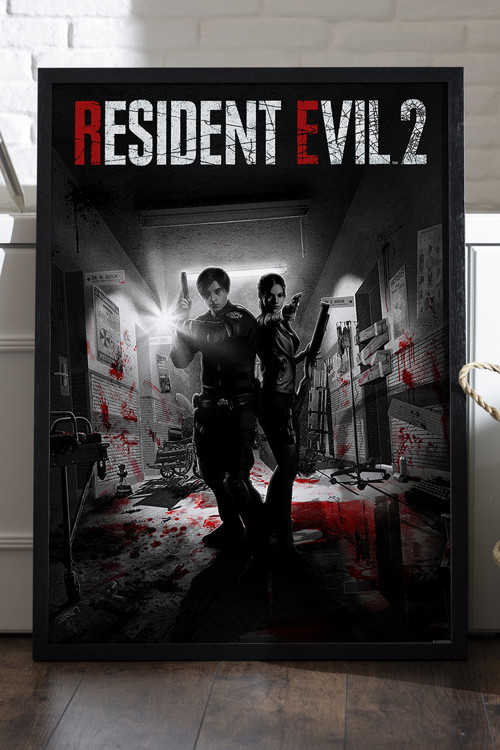Resident Evil 2 Siyah Ahşap Çerçeveli Poster, Dekoratif Oyun Duvar Tablosu