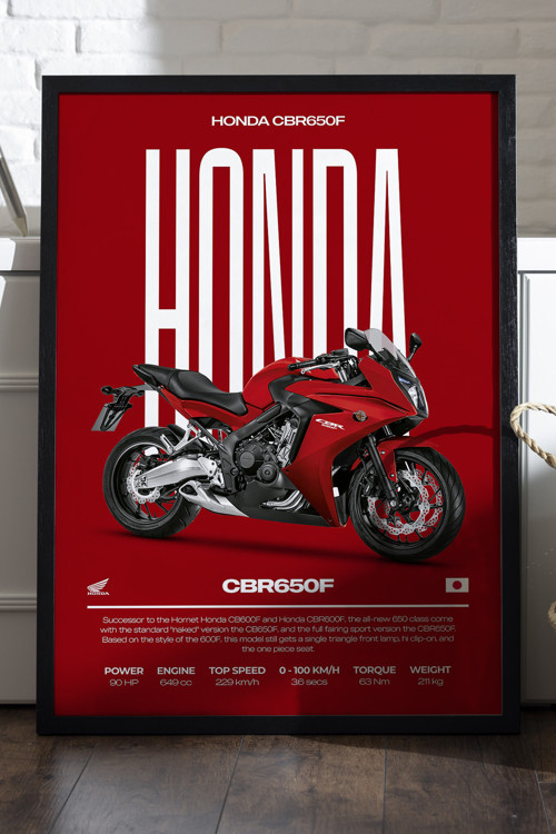 Honda CBR 650F Siyah Ahşap Çerçeveli Poster, Dekoratif Motosiklet Duvar Tablosu