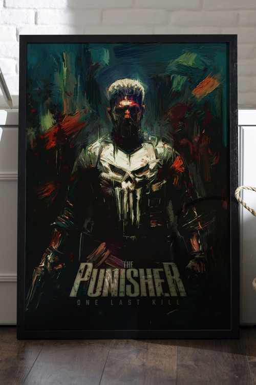 Punisher Siyah Ahşap Çerçeveli Poster, Dekoratif Film Duvar Tablosu