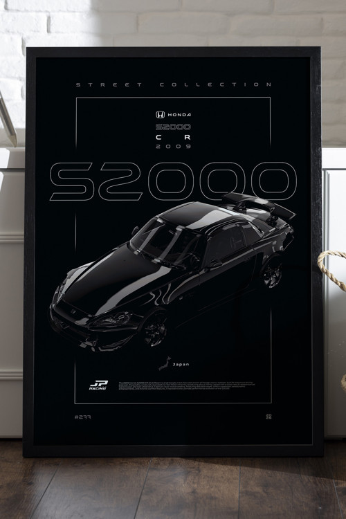 Honda S2000 Siyah Ahşap Çerçeveli Poster, Dekoratif Araba Duvar Tablosu