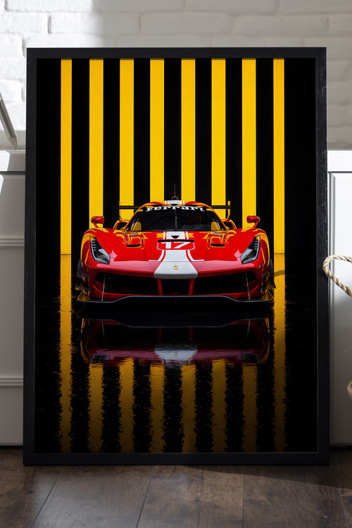 Ferrari 488 Challenge EVO Siyah Ahşap Çerçeveli Poster, Dekoratif Araba Duvar Tablosu