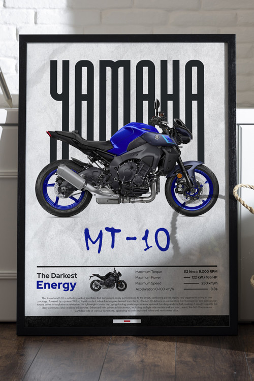 MT-10 SP Siyah Ahşap Çerçeveli Poster, Dekoratif Motosiklet Duvar Tablosu