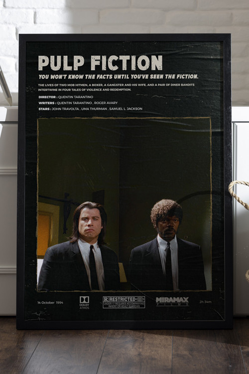 Pulp Fiction Siyah Ahşap Çerçeveli Poster, Dekoratif Film Duvar Tablosu