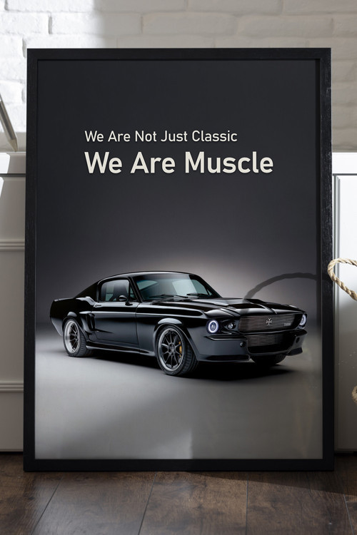 Ford Mustang Shelby GT500 Siyah Ahşap Çerçeveli Poster, Dekoratif Araba Duvar Tablosu