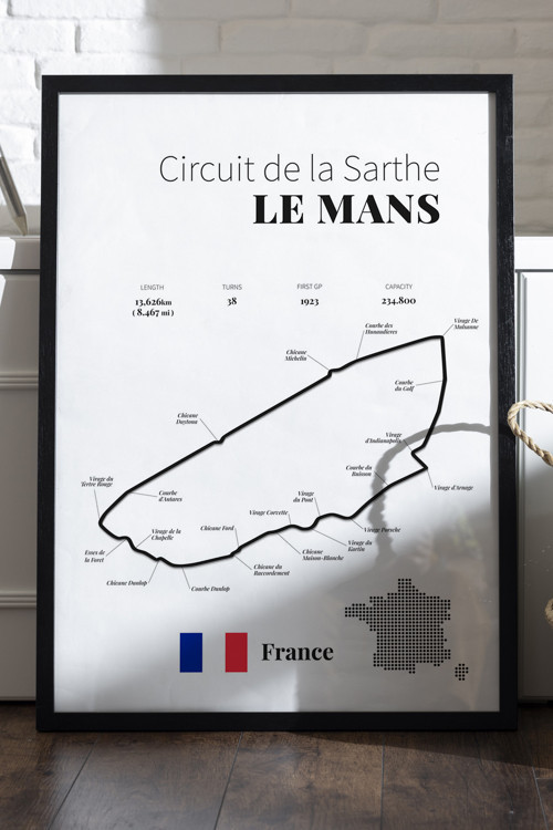 Le Mans Formula 1 Siyah Ahşap Çerçeveli Poster, Dekoratif Harita Duvar Tablosu