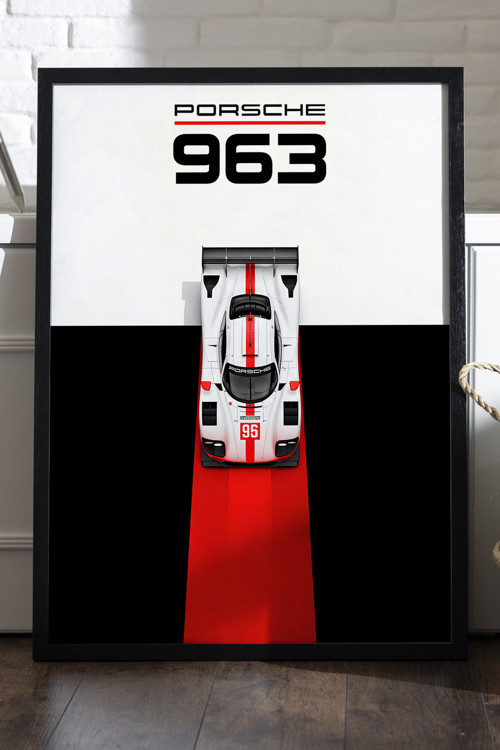 Porsche 963 Siyah Ahşap Çerçeveli Poster, Dekoratif Araba Duvar Tablosu