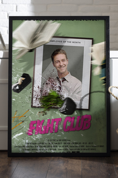 Fight Club Siyah Ahşap Çerçeveli Poster, Dekoratif Film Duvar Tablosu