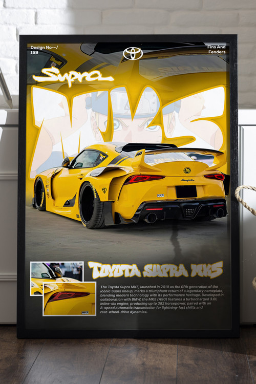 Toyota Supra MK5 Siyah Ahşap Çerçeveli Poster, Dekoratif Araba Duvar Tablosu