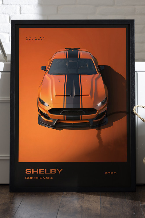 Ford Shelby Super Snake Araba Siyah Ahşap Çerçeveli Poster, Dekoratif Duvar Tablosu