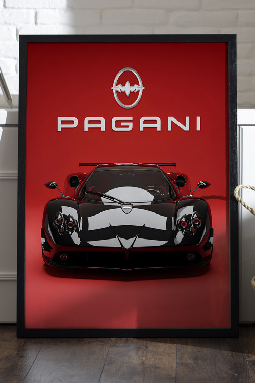 Pagani Huayra Siyah Ahşap Çerçeveli Poster, Dekoratif Araba Duvar Tablosu